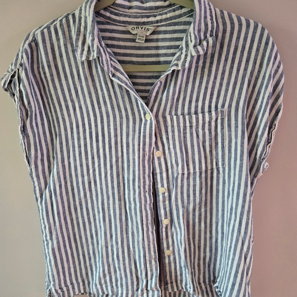 Orvis Blue and White Striped Shirt